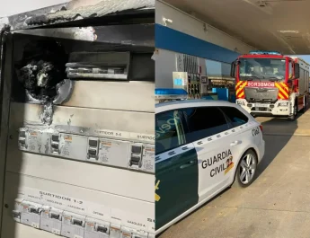 Incendio en la gasolinera de San Esteban del Molar tras una perforación en el cableado subterráneo. Un incidente que activa un amplio dispositivo de emergencia.